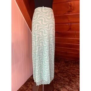 Urban Outfitters Green Wave Psychedelic Print Lettuce Hem High Waisted Skirt